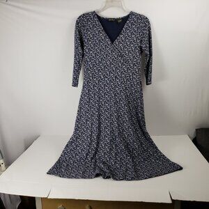 Eddie Bauer Petite XP Dress Blue Yellow Flowers Women Stretch Floral Fall